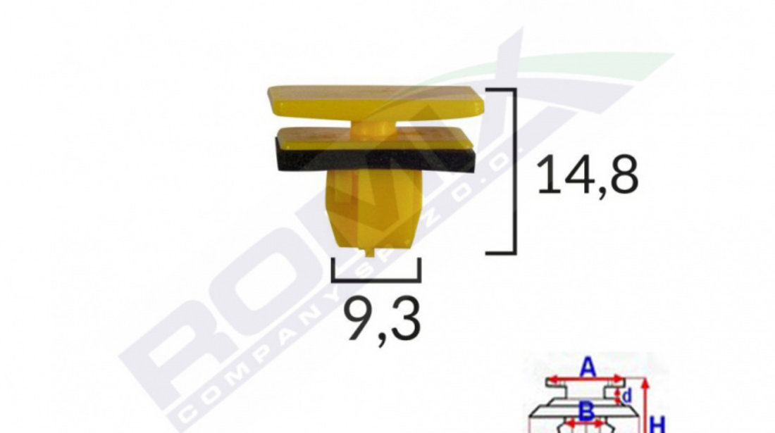 Clips Fixare Elemente Exterioare Pentru Hyundai 9.3x14.8mm - Galben Set 10 Buc Romix 80106-RMX