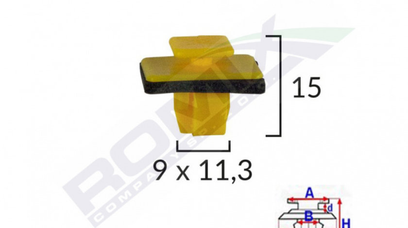 Clips Fixare Elemente Exterioare Pentru Hyundai 9x11.3x15mm - Galben Set 10 Buc Romix B26969-RMX