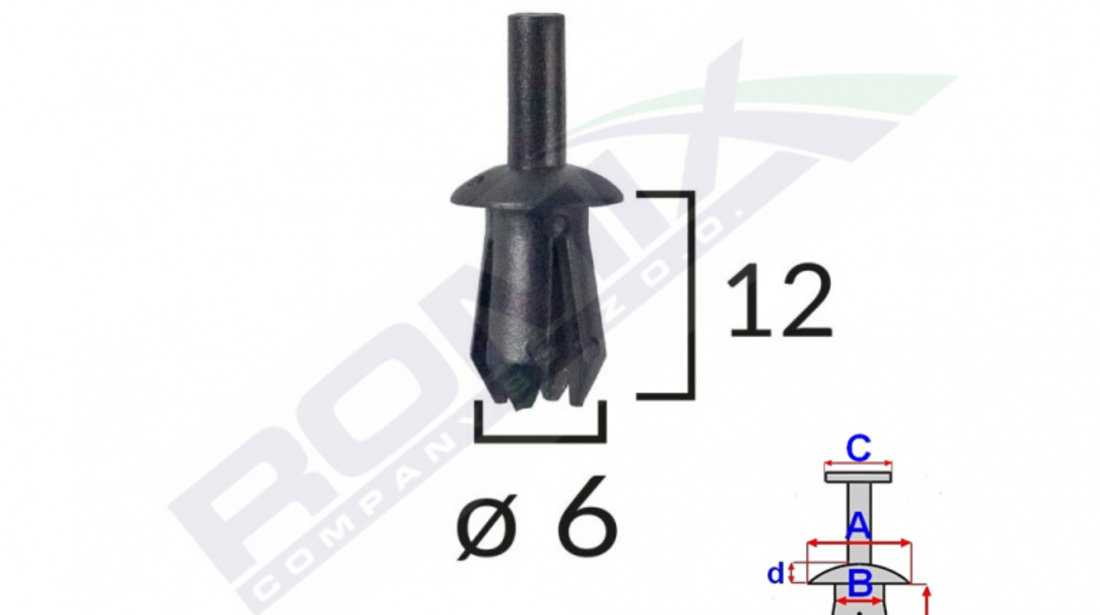 Clips Fixare Elemente Exterioare Pentru Opel 8x12mm - Negru Set 10 Buc Romix A12710-RMX