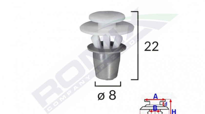 Clips Fixare Elemente Exterioare Pentru Seat Vw 8x22mm - Alb Set 10 Buc Romix A81056-RMX