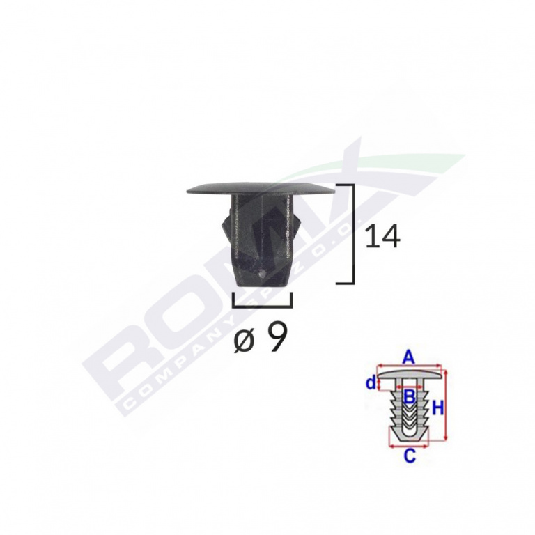 Clips Fixare Elemente Roata Pentru Honda 9x14mm Negru Set 10 Buc Romix C60647-RMX