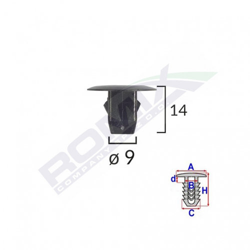 Clips Fixare Elemente Roata Pentru Honda 9x14mm Negru Set 10 Buc Romix C60647-RMX