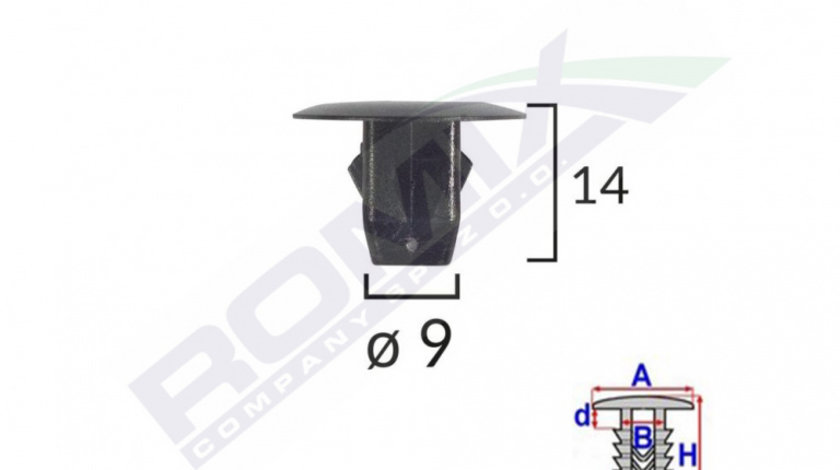 Clips Fixare Elemente Roata Pentru Honda 9x14mm Negru Set 10 Buc Romix C60647-RMX
