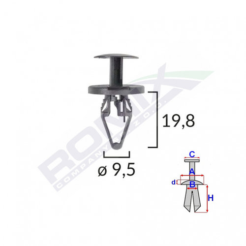 Clips Fixare Elemente Roata Pentru Opel 9.5x19.8mm Negru Set 5 Buc Romix C60644-RMX