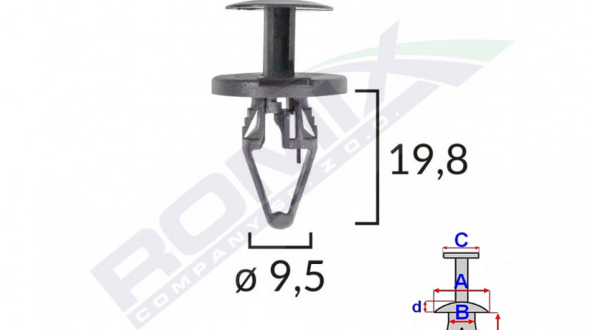 Clips Fixare Elemente Roata Pentru Opel 9.5x19.8mm Negru Set 5 Buc Romix C60644-RMX