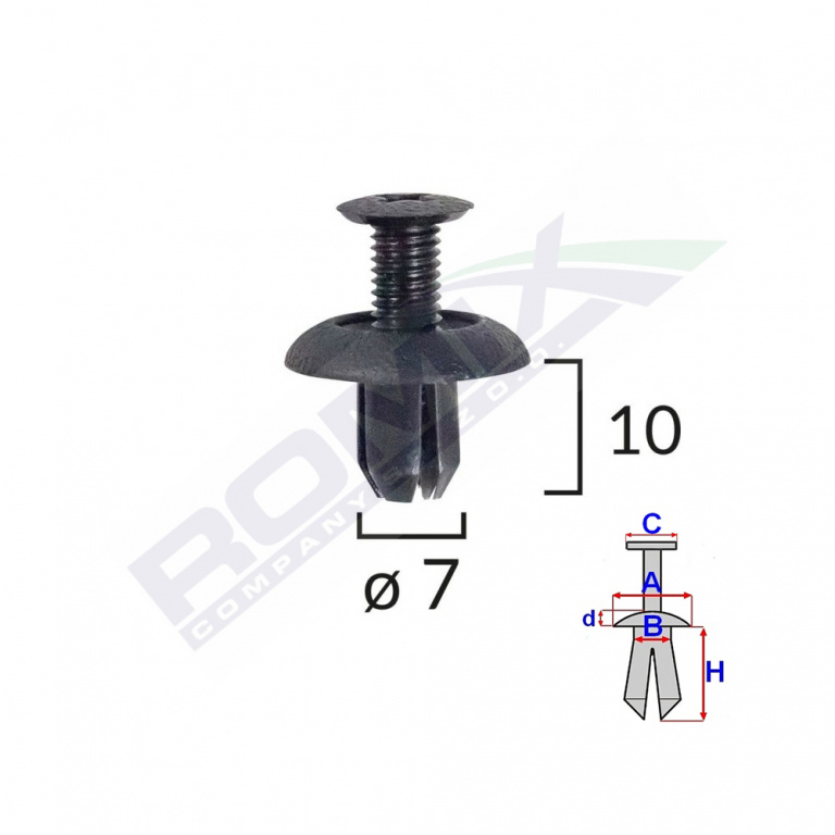 Clips Fixare Honda/mitsubishi 7x10mm - Negru Set 10 Buc Romix B25700