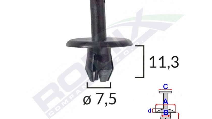 Clips Fixare Pentru Alfa Romeo/fiat 7.5x11.3mm - Negru Set 10 Buc Romix A16860-RMX