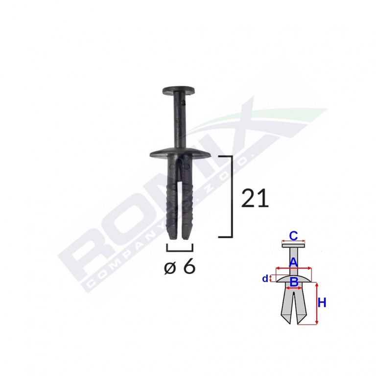Clips Fixare Pentru Bmw/opel 6x21mm - Negru Set 10 Buc Romix C10009-RMX