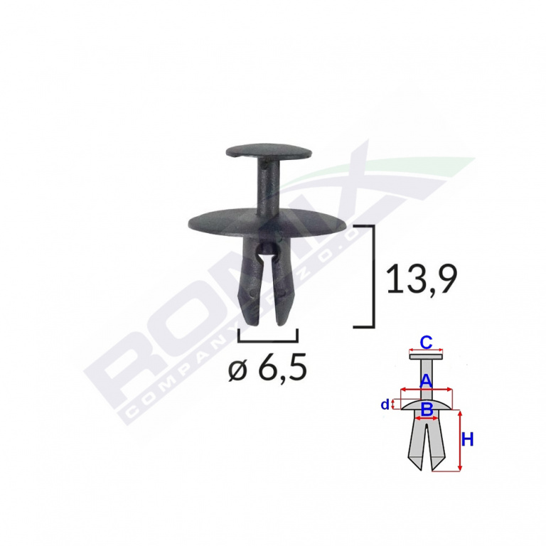 Clips Fixare Pentru Citroen/peugeot 6.5x13.9mm - Negru Set 10 Buc Romix C10090-RMX
