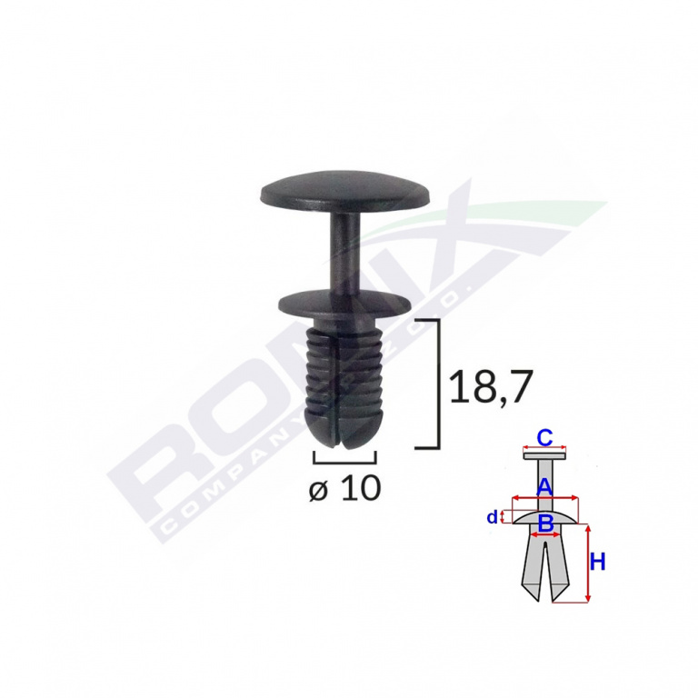 Clips Fixare Pentru Ford - 10x18.7mm - Negru Set 10 Buc Romix 60118-RMX