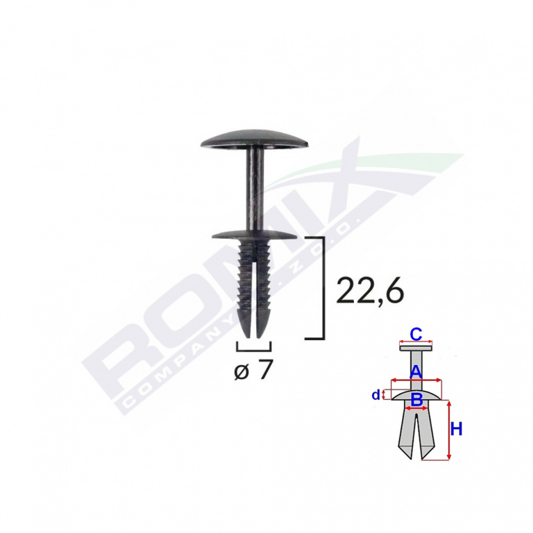 Clips Fixare Pentru Ford 7x22.6 - Negru Set 10 Buc Romix C10100-RMX