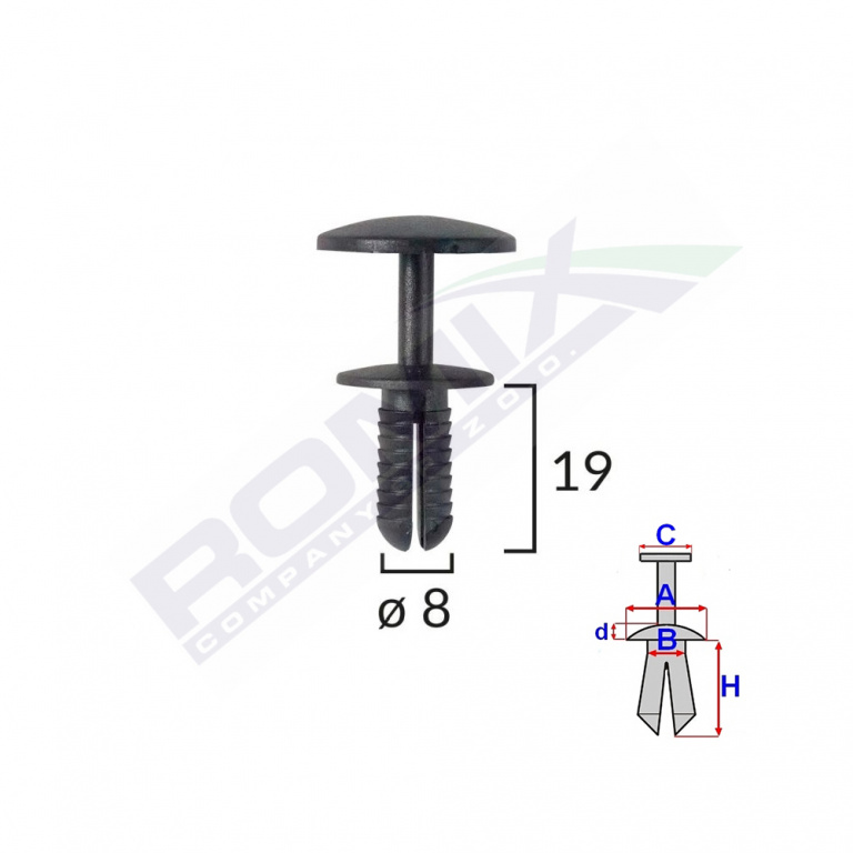 Clips Fixare Pentru Ford - 8x19mm - Negru Set 10 Buc Romix 60117-RMX