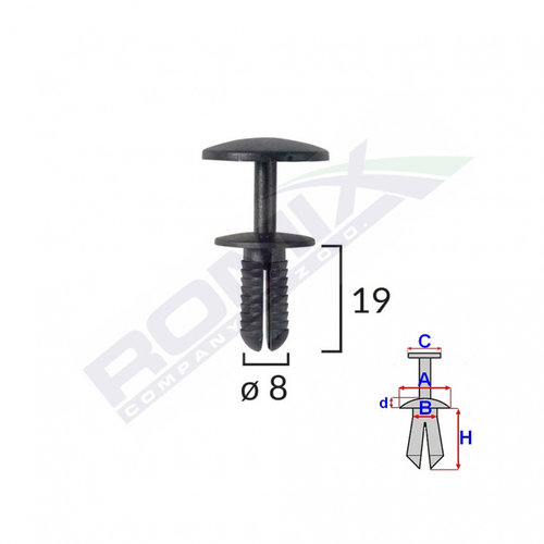 Clips Fixare Pentru Ford - 8x19mm - Negru Set 10 Buc Romix 60117-RMX