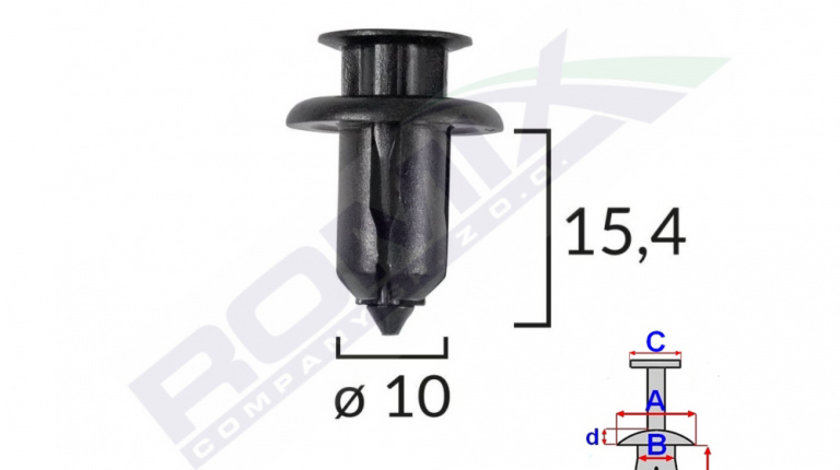 Clips Fixare Pentru Honda/mazda 10x15.4mm - Negru Set 10 Buc Romix B23153-RMX