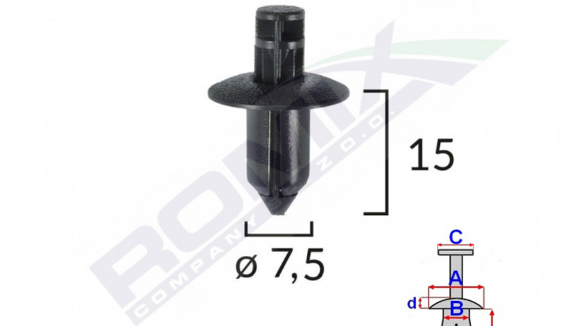 Clips Fixare Pentru Lexus/suzuki/toyota/volvo 7.5x15mm - Negru Set 10 Buc Romix B24649-RMX