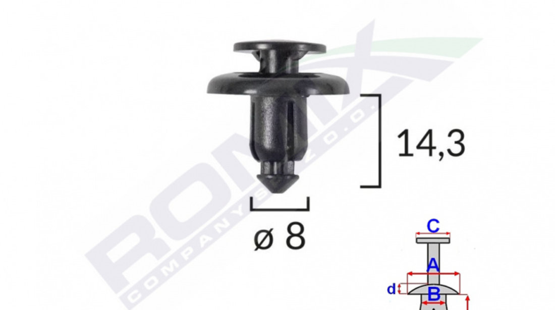 Clips Fixare Pentru Mazda/subaru 8x14.3mm - Negru Set 10 Buc Romix B25636-RMX