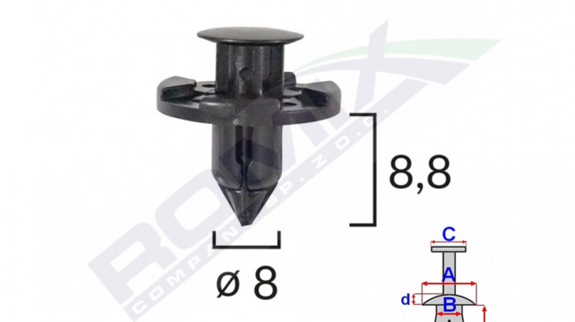 Clips Fixare Pentru Nissan/mitsubishi 8x8.8mm - Negru Set 10 Buc Romix B22088-RMX