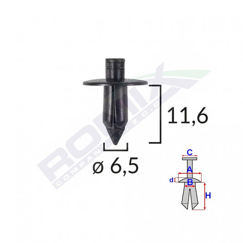 Clips Fixare Pentru Suzuki 6.5x11.6mm - Negru Set 10 Buc Romix B21003-RMX