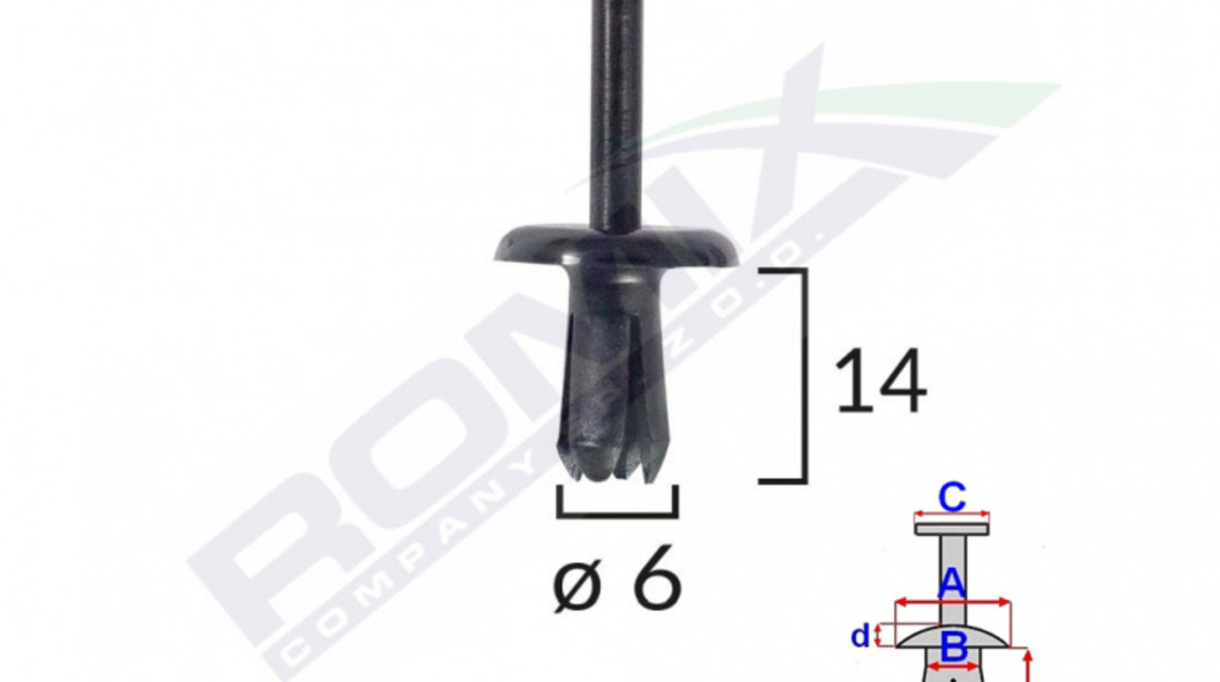Clips Fixare Pentru Volvo 6x14mm - Negru Set 10 Buc Romix A82013-RMX