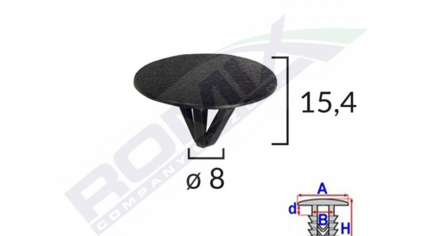 Clips Fixare Protectie Motor Pentru Hyundai, Kia 8x15.4mm Negru Set 10 Buc Romix C60638-RMX