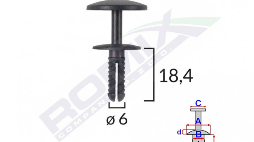 Clips Fixare Universal 6x18.4mm - Negru Set 25 Buc Romix C10013-RMX