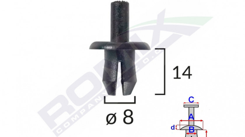 Clips Fixare Volvo 8x14mm - Negru Set 10 Buc Romix B25678-RMX