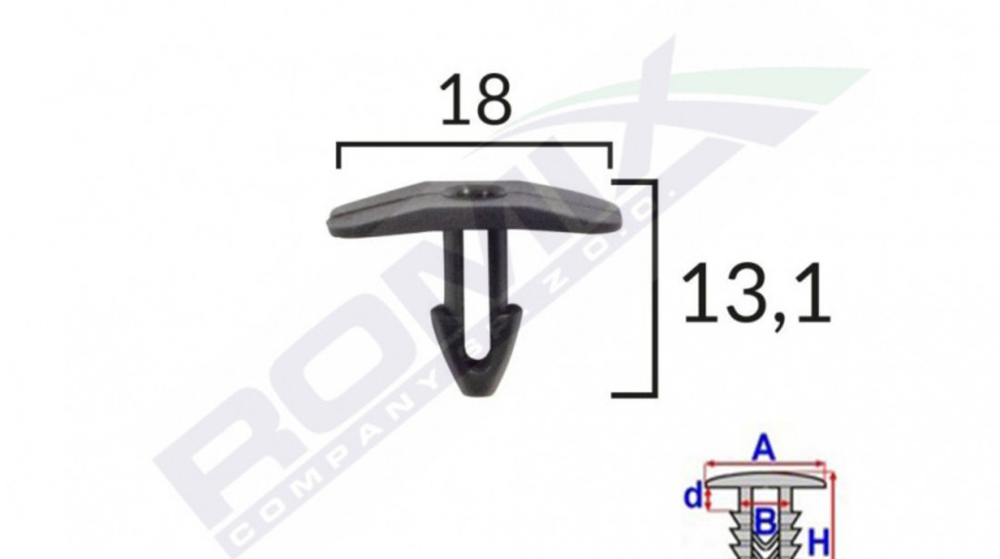 Clips Garnitura Pentru Citroen Fiat Peugeot 18x13.1mm - Negru Set 10 Buc Romix C30179-RMX