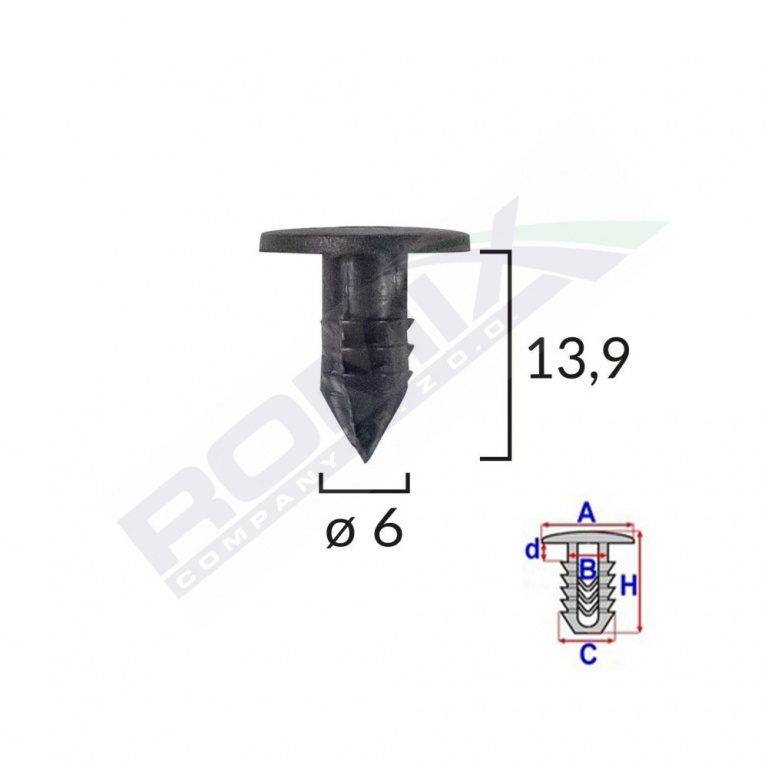 Clips Garnituri Pentru Fiat 6x13.9 - Negru Set 25 Buc Romix C10000-RMX