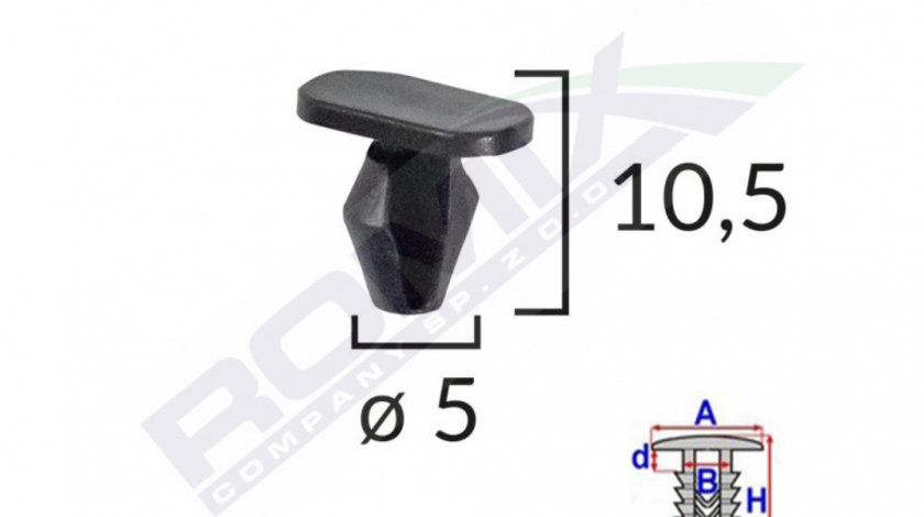 Clips Pentru Garnituri Peugeot, Citroen 5x10.5mm Negru Set 10 Buc Romix C60595-RMX