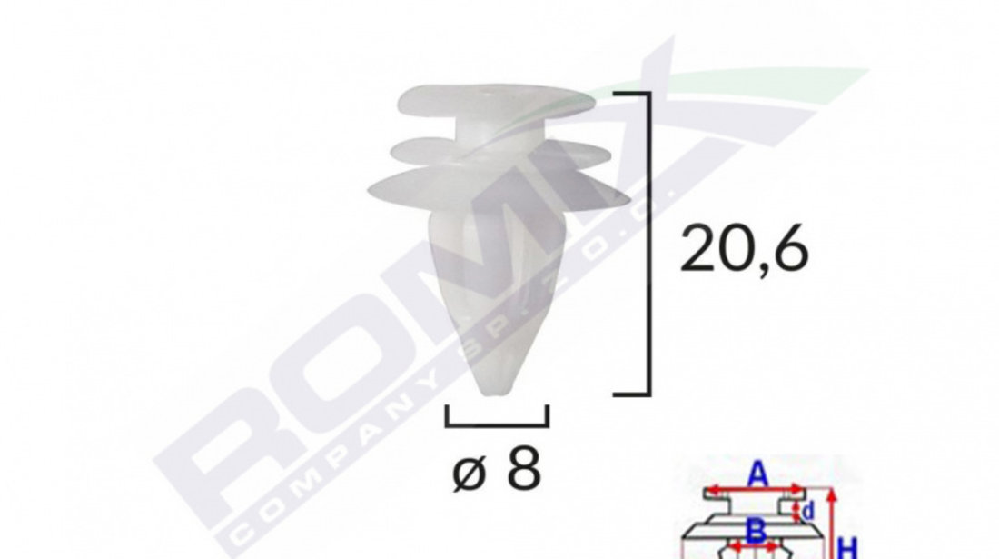 Clips Tapiterie Pentru Bmw 8x20.6mm - Alb Set 10 Buc Romix B21124-RMX