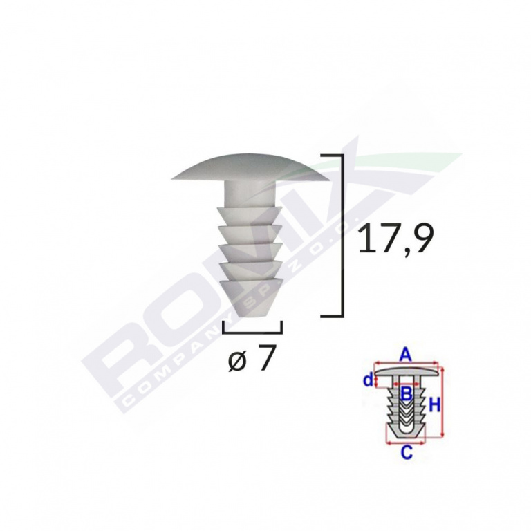 Clips Tapiterie Pentru Fiat 7x17.9mm - Gri Set 10 Buc Romix A12271S-RMX