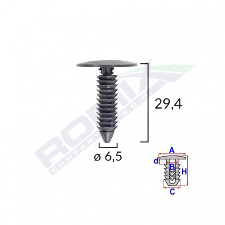 Clips Tapiterie Pentru Gm 6.5x29.4mm - Negru Set 10 Buc Romix B15543-RMX