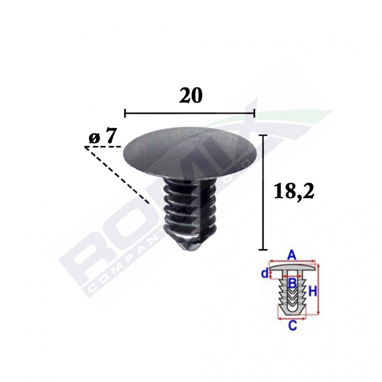 Clips Tapiterie Pentru Grup Vag 7x18.2mm Negru - Set 10 Buc Romix C70509-RMX
