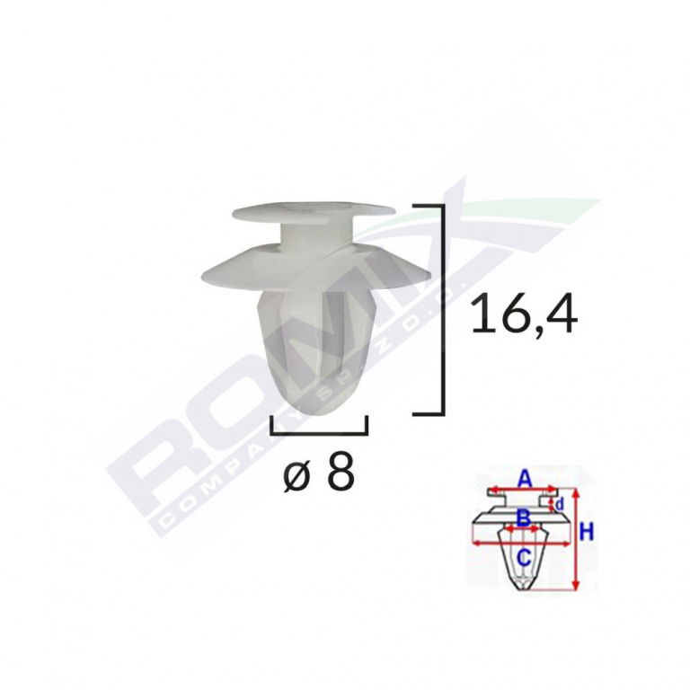 Clips Tapiterie Pentru Mercedes 8x16.4mm - Alb Set 10 Buc Romix A15054-RMX