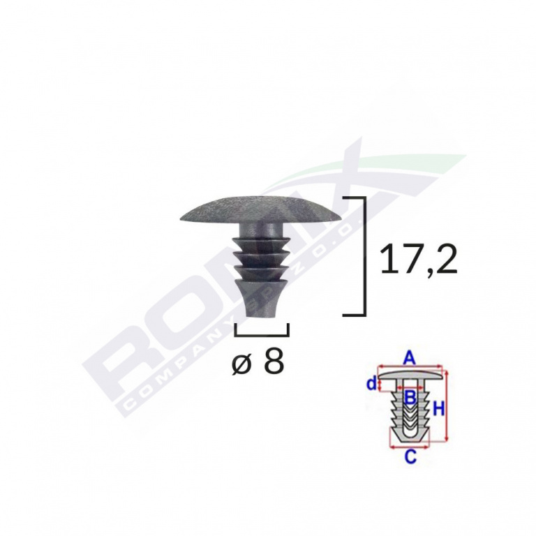Clips Tapiterie Pentru Vag 8x17.2mm - Negru Set 10 Buc Romix A82001-RMX