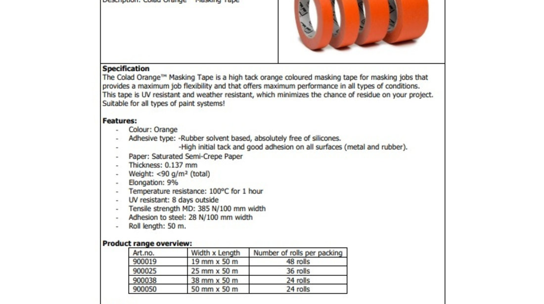 Colad & Hamach Banda Hartie Mascare Portocalie 50MM X 50M 900050CLD