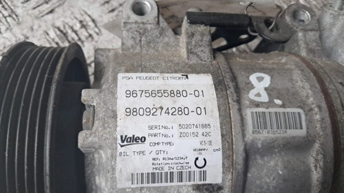 Compresor AC Peugeot 208 1.6 HDI cod motor BHZ an 2016 cod 9675655880 / 9809274280