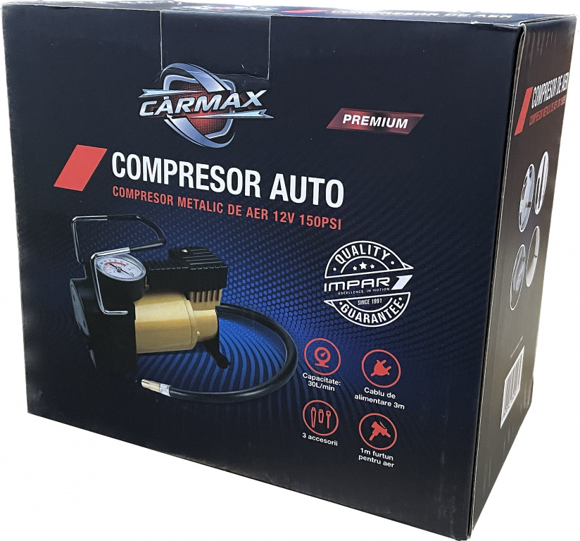Compresor Aer Auto Metalic Cu Manometru Carmax 12V 30228