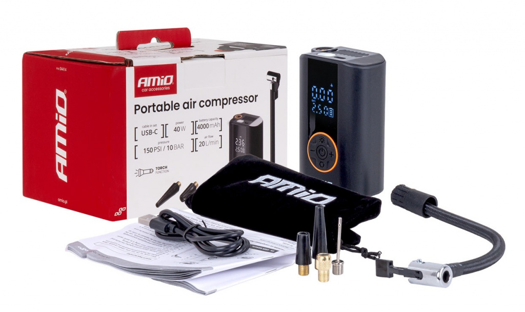 Compresor Aer Auto Wireless Cu Afisaj Led USB-C Amio 40W 20L 04414