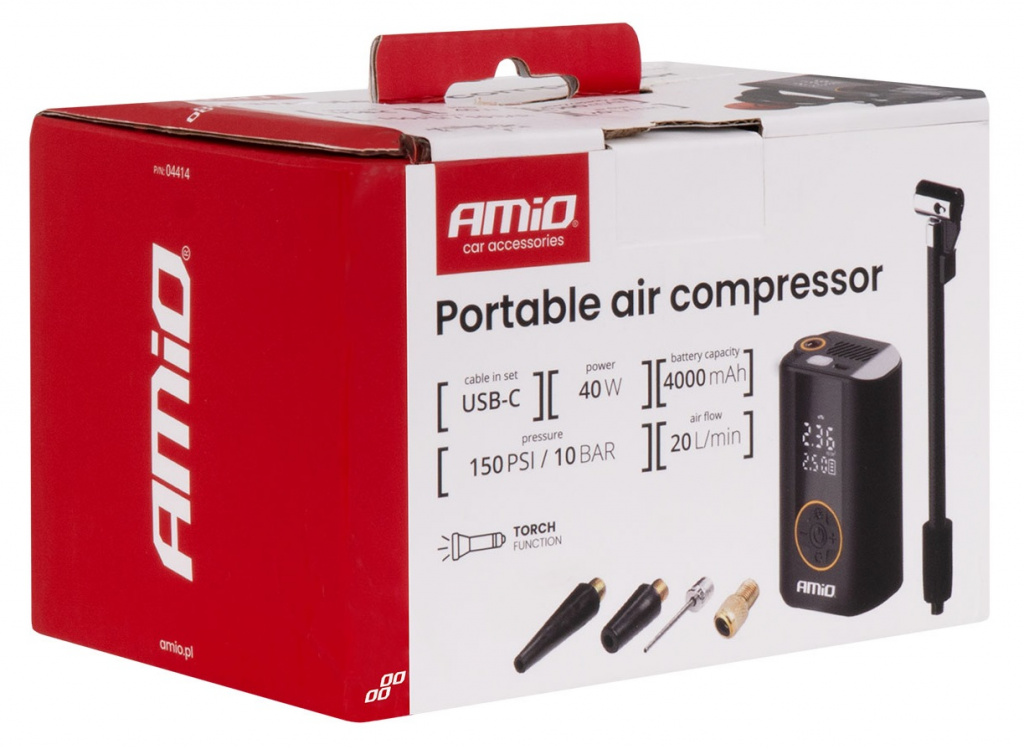 Compresor Aer Auto Wireless Cu Afisaj Led USB-C Amio 40W 20L 04414