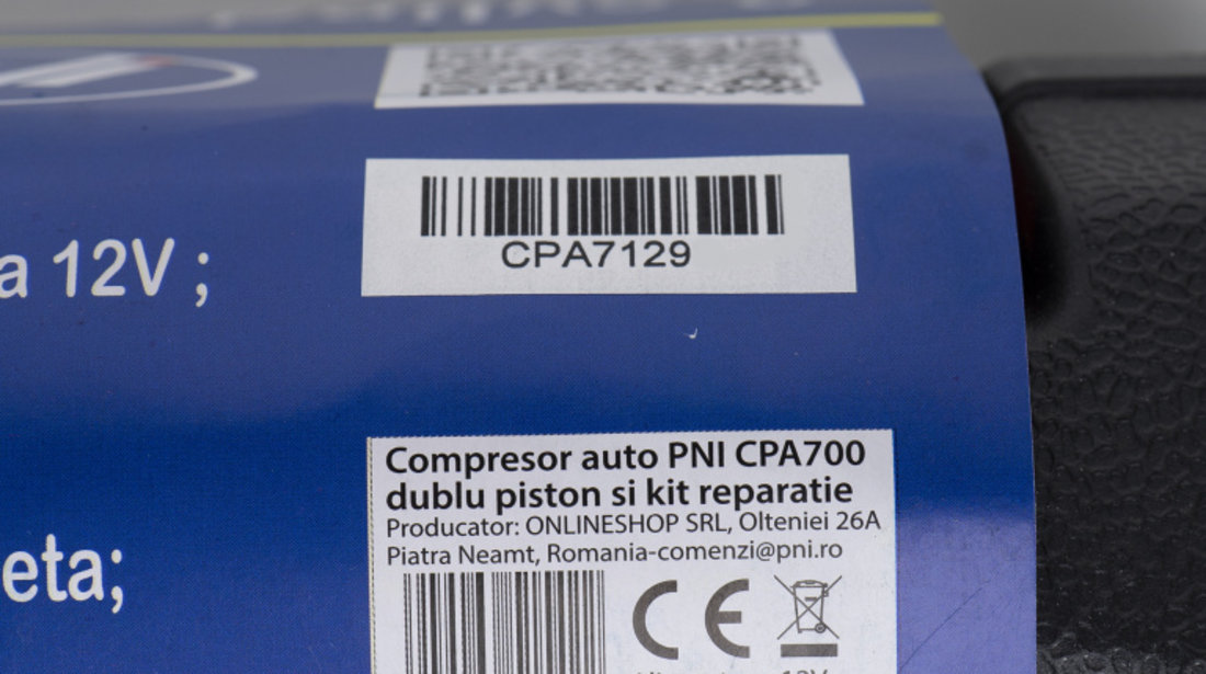 Compresor auto PNI CPA700 dublu piston si kit reparatie anvelope, 12V, 25A PNI-CPA700