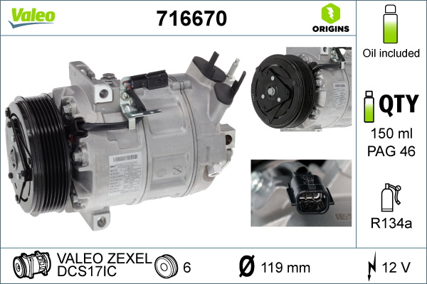 Compresor, climatizare (716670 VALEO) NISSAN