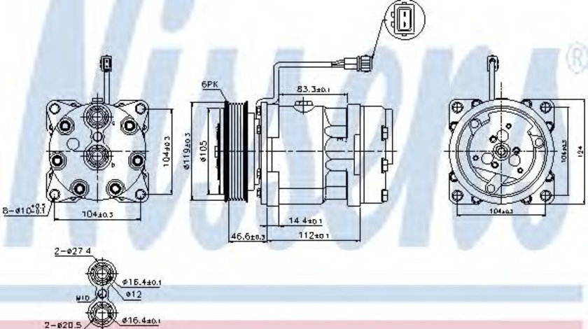 Compresor, climatizare VW TRANSPORTER IV bus (70XB, 70XC, 7DB, 7DW, 7DK) (1990 - 2003) NISSENS 89083 piesa NOUA