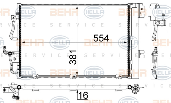 Condensator, climatizare (8FC351301764 HELLA) HOLDEN,OPEL,VAUXHALL