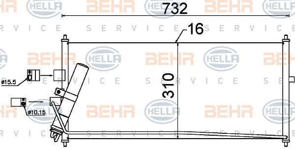Condensator, climatizare (8FC351302521 HELLA) NISSAN