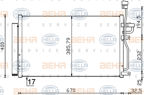 Condensator, climatizare (8FC351319191 HELLA) CHEVROLET,OPEL,VAUXHALL
