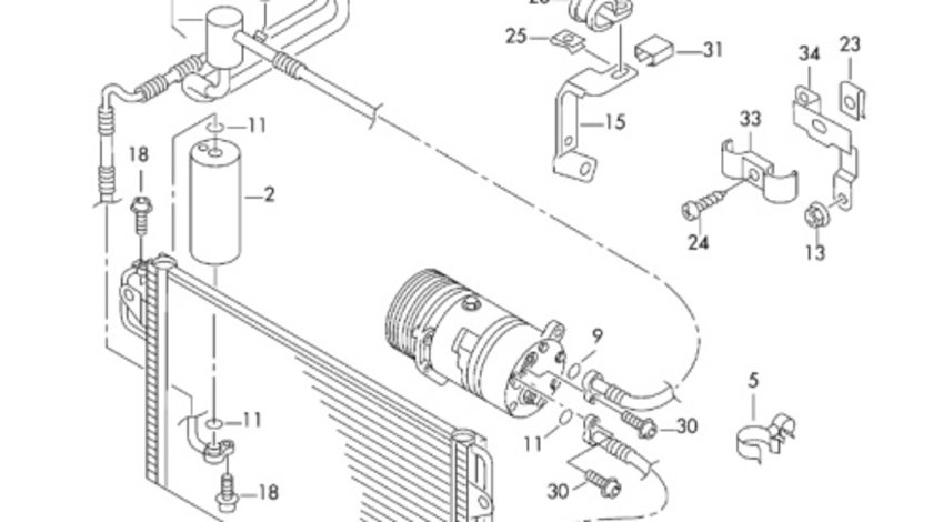 Conducta AC compresor-radiator Vw Bora 1J5 Sedan 2003 OEM 1J0820721F