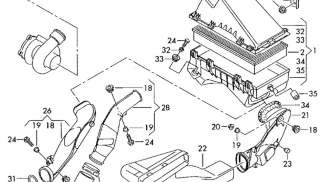 Conducta admisie filtru aer VOLKSWAGEN BORA (1J2) [ 1998 - 2013 ] TDI (AGR, ALH) 66KW|90HP VAG OEM 1J0129684J