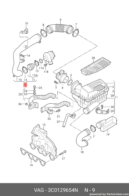 Conducta admisie turbo OEM 3C0129654N