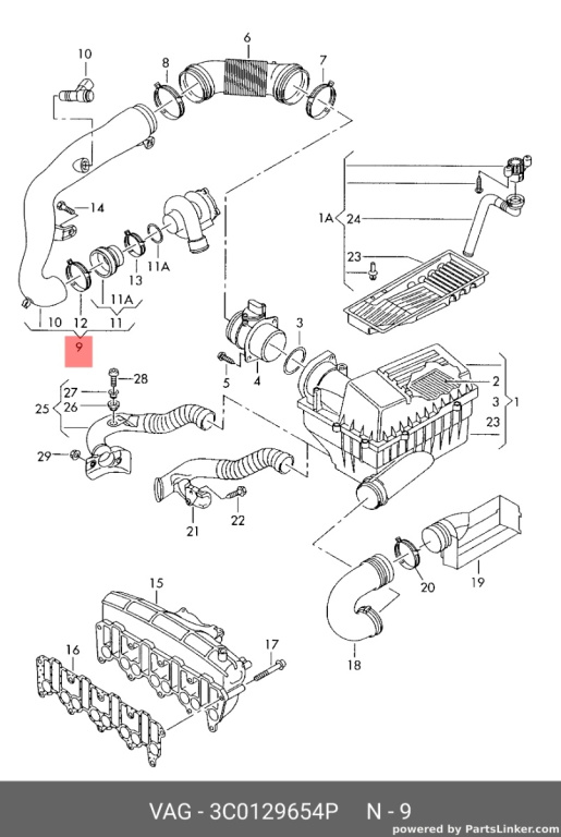 Conducta filtru aer 3C0129654P Vw Passat b6 TDI 2007 BMP OEM 3C0129654P